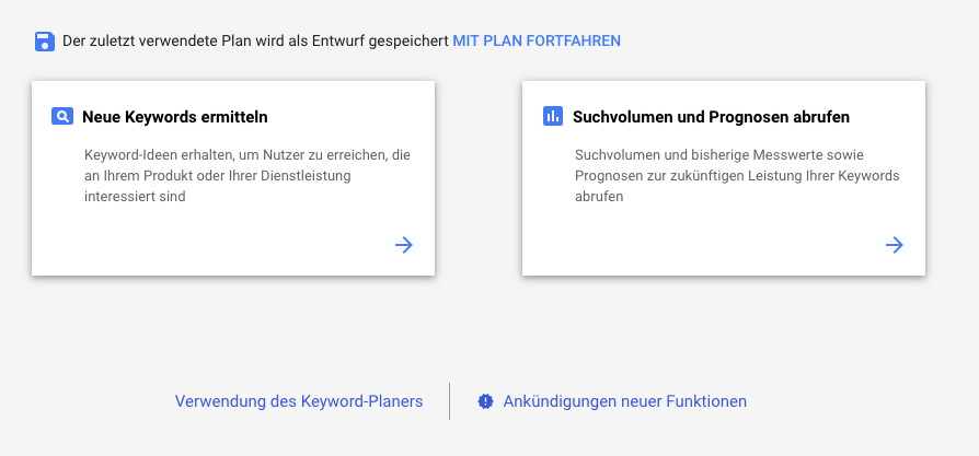 Optionen des Google Keyword-Planers